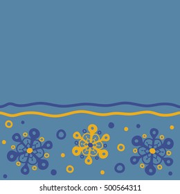 Blue snowflakes abstract seamless pattern. Freehand ethnic Xmas sketch with copy space. Ornamental artistic vector illustration in blue colors for Merry christmas cards. New Year 2017 collection.