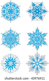 blue snowflakes collection on white background