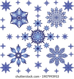 blue snowflakes design isolated on white background