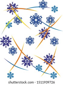 Blue Snowflakes of different shapes and sizes on a white background. Christmas background design.