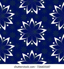 Blue snowflakes. Endless abstract pattern. Background texture.  Vector illustration.