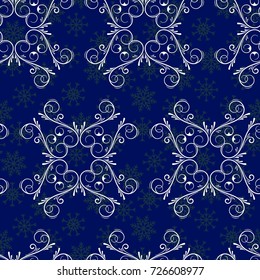 Blue snowflakes. Endless abstract pattern. Background texture.  Vector illustration.