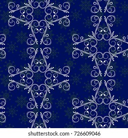 Blue snowflakes. Endless abstract pattern. Background texture.  Vector illustration.