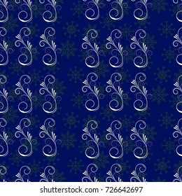 Blue snowflakes. Endless abstract pattern. Background texture.  Vector illustration.