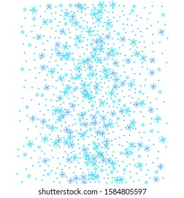 Blue snowflakes fall vector winter background. Flat stylized abstract falling and flying snow flakes on white. Winter seasonal snowflakes symbols holiday decoration background . Vector illustration