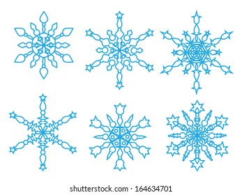 Blue Snowflakes icon collection. Vector shape.