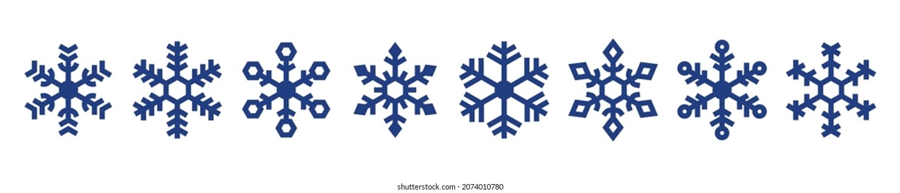 Copos de nieve azules aislados en blanco. Decoración vectorial y colección de elementos de diseño.