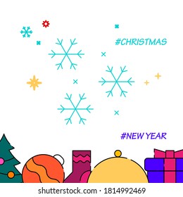 Blue snowflakes line vector icon, filled line simple illustration, New Year, Christmas related bottom border.