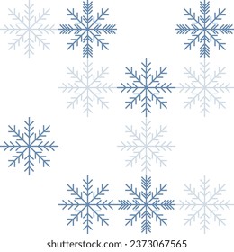 Blaue Schneeflocken für Neujahrsverpackungen, nahtlose geometrische Muster für Weihnachten und Neujahr. Ferienhüllen für Stoff und Tapete.