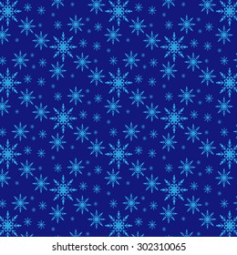 Blue snowflakes on a blue background. Vector illustration.