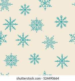 Blue snowflakes on a beige background, Snowflake vector pattern. Winter snowflakes