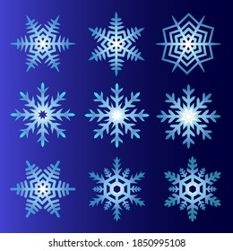 Blaue Schneeflocken auf dunkelblauem Hintergrund, Vektorgrafik