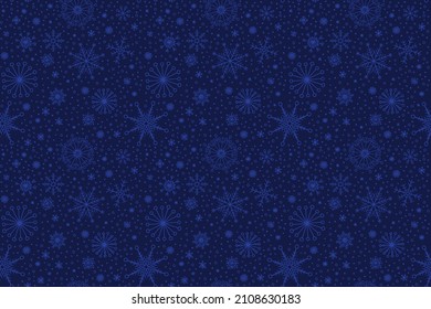 blue snowflakes on dark blue background sketch seamless pattern vector