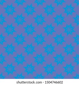 Blue snowflakes on lilac background. Vector pattern, abstract repeated.