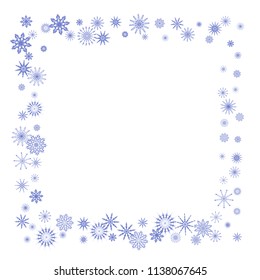 Blue snowflakes on a white background. Christmas vector background for the design of a poster, postcard, website, banner or poster. EPS 10