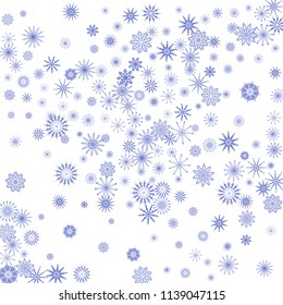 Blue snowflakes on a white background. Christmas vector background for the design of a poster, postcard, website, banner or poster. EPS 10