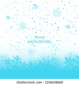 Blue snowflakes on white background. Winter background