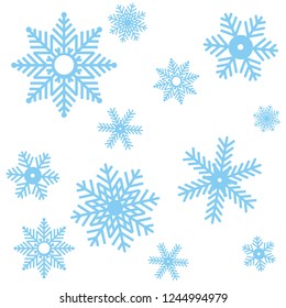 Blue snowflakes on a white background. Vector illustration of a snowflake habor. Seamless pattern. Winter background