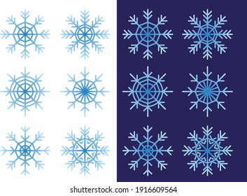 Blue snowflakes on a white and blue background. Vector 