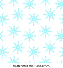 Blue snowflakes on a white background seamless pattern. Winter template for packaging, wallpaper, fabric, vector illustration.