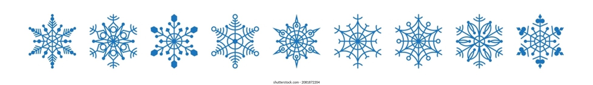 Blue snowflakes on a white background, set of snowflakes, vector