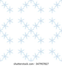 Blue snowflakes on white background seamless pattern for continuous replicate.