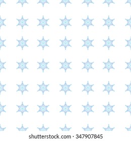 Blue snowflakes on white background seamless pattern for continuous replicate.
