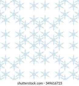 Blue snowflakes on white background seamless pattern.