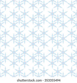 Blue snowflakes on white background seamless pattern for continuous replicate.