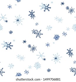 Blue Snowflakes. Seamless Christmas Pattern. Simple Snowflakes.