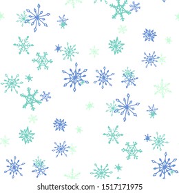 Blue Snowflakes. Seamless Christmas Pattern. Simple Snowflakes.