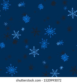Blue Snowflakes. Seamless Christmas Pattern. Simple Snowflakes.