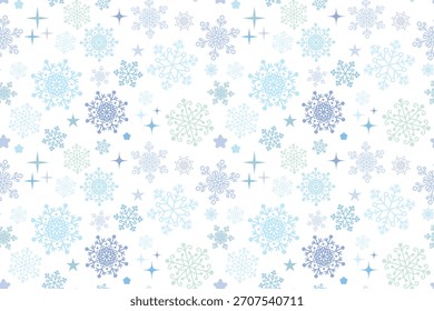 Blue Snowflakes Seamless Pattern. Abstract winter holidays background with various snowflakes.