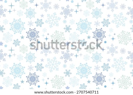 Blue Snowflakes Seamless Pattern. Abstract winter holidays background with various snowflakes.