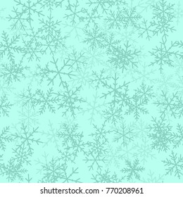 Blue snowflakes seamless pattern on turquoise Christmas background.