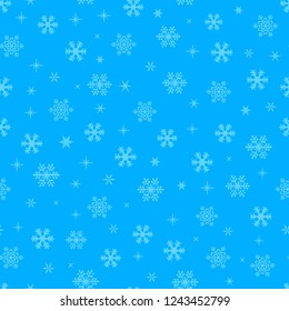 Blue snowflakes seamless pattern. Snow flakes background for winter holidays design and decoration. Christmas vector illustration.