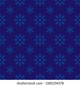 Blue Snowflakes seamless pattern. Vintage dark blue  background. Christmas collection. Vector illustration