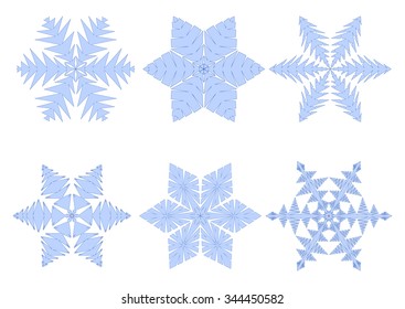 Blue snowflakes set in flat style. Winter modern icons. Vector illustration
