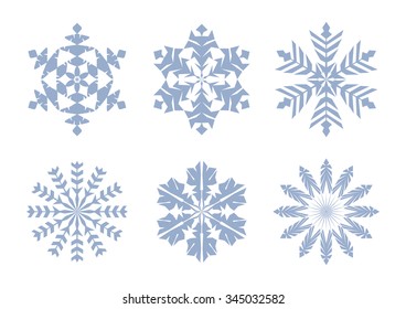 Blue snowflakes set in flat style. Winter modern icons. Vector illustration 