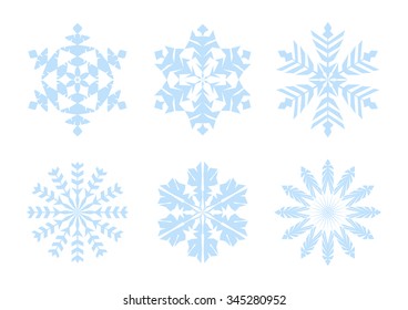 Blue snowflakes set in flat style. Winter modern icons. Vector illustration 