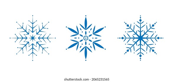 Blue snowflakes set isolated on white background. Vector illustration