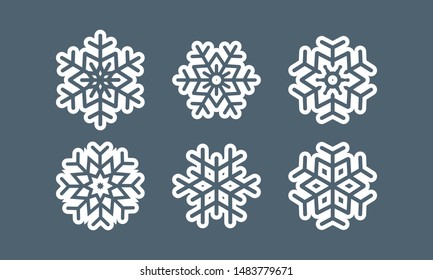 Blue snowflakes set new year vector design. set of blue snowflakes on white background.