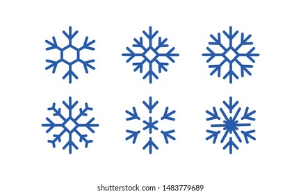 Blue snowflakes set new year vector design. set of blue snowflakes on white background.