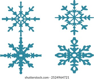 Conjunto de copos de nieve azul. Ilustración vectorial