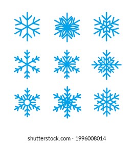  Blue Snowflakes set. Winter flat vector decorations elements.