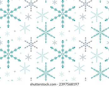Blue Snowflakes Simple Christmas seamless pattern. Vector illustration