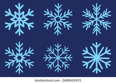 Blue snowflakes in simple vector line art style fall gracefully. Snow Flake Icon Element Set. Snowflakes template. Vector snowflakes. Snowflake vector icon White Snowflake. Snowflakes Line Silhouette.