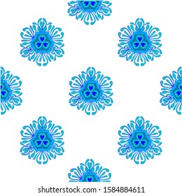 Blue snowflakes. Vector seamless set of indian pattern, mandala. Isolated objects hand drawing, classic blue color for design for print, packaging, textile.