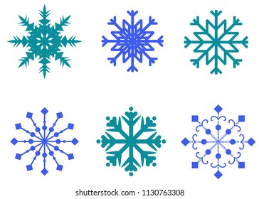 Blue snowflakes vector set,
isolated winter frost sign
