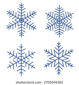Blue snowflakes winter icon set. Flat vector illustrations isolated on white background